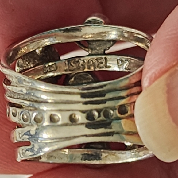 PAZ Israel sterling silver Dragonfly flower multi band Layer purple stones 7.5 - Picture 9 of 10